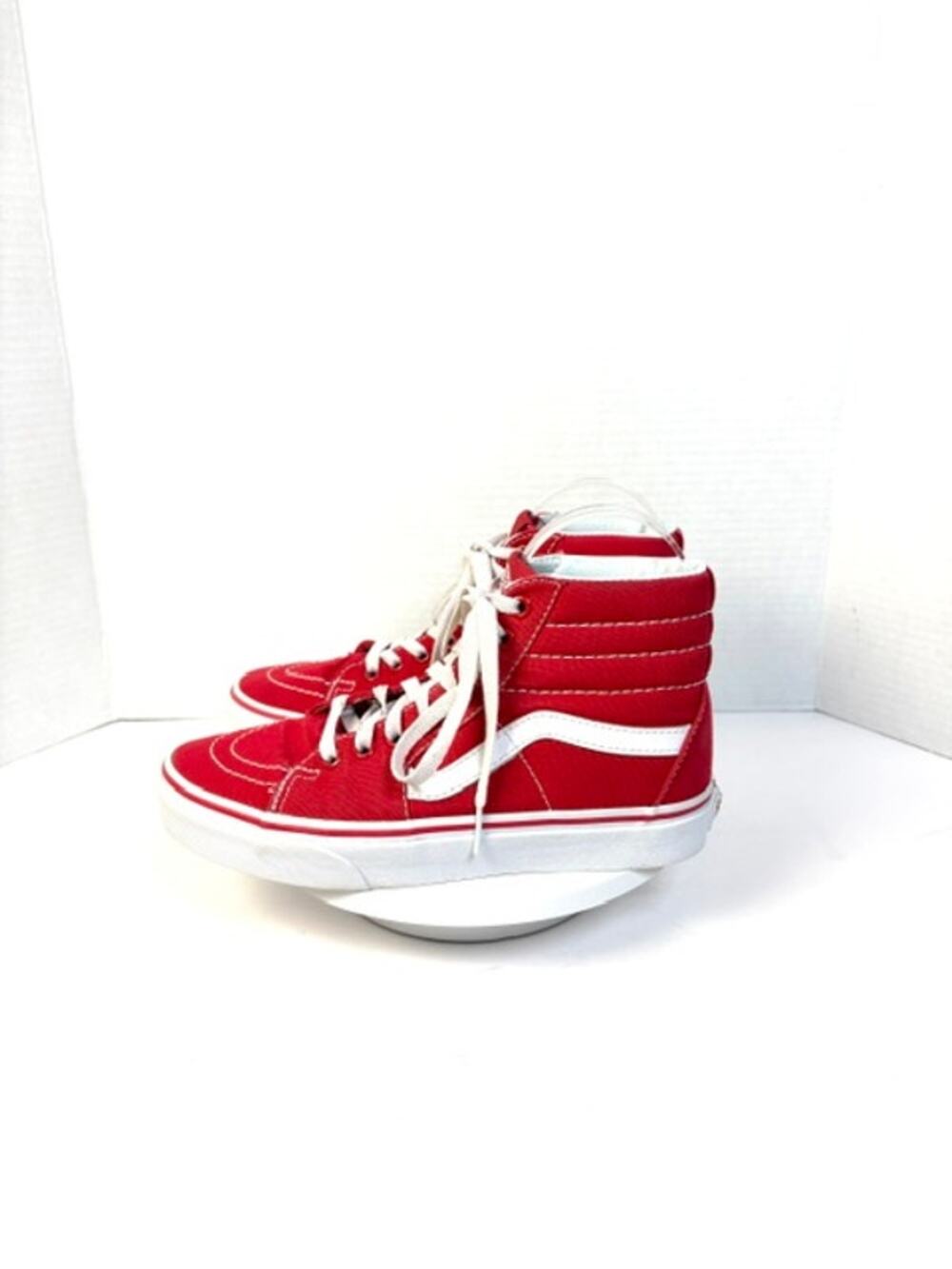 Vans SK8-Hi Top Sneakers Red White Canvas Womens 7 Mens 5.5 Skater Shoes 721356